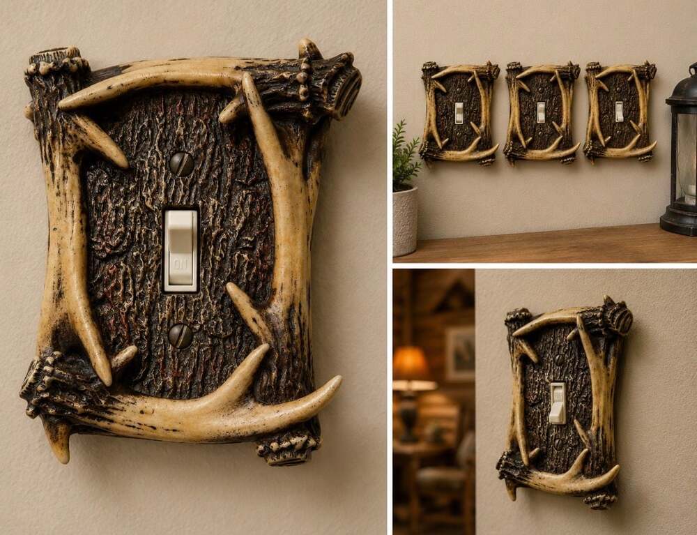 Set of 3  Faux Antler Single Toggle Light Switch Covers Antlsr NWT Western Decor